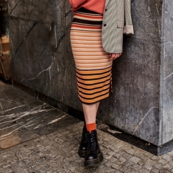 Marni Dresses & Skirts - MARNI x UNIQLO MERINO BLEND STRIPED BROWN/ORANGE KNITTED MIDI SKIRT